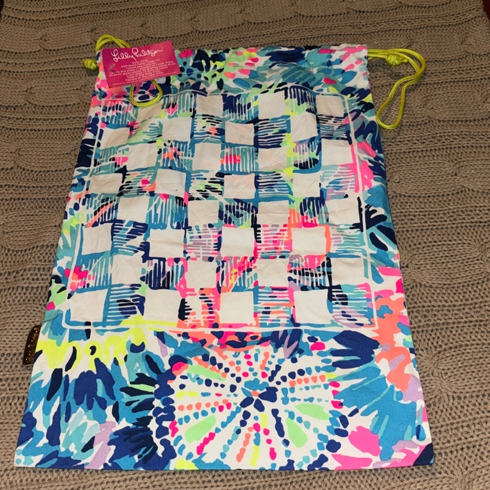 Lilly Pulitzer GWP Beach Game Drawstring Cinch Bag Graphic Print BAG ONLY